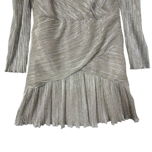 Saylor Saydee Mini Dress Beige Platinum Metallic Mock Neck Long Sleeve Sz Large - Picture 9 of 16